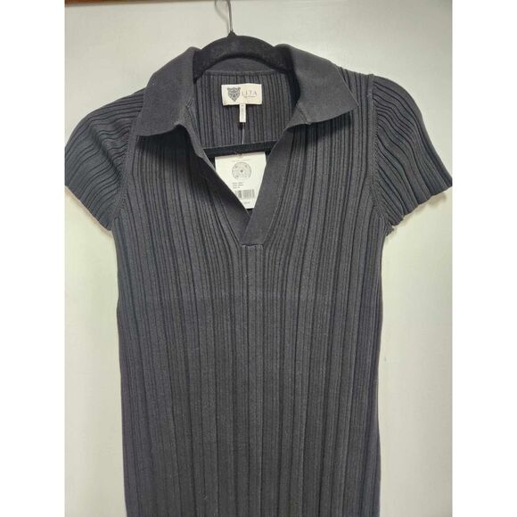 Lita By Ciara RIB COTTON BLEND POLO MINIDRESS IN BLACK Size M. B30 - Picture 3 of 6